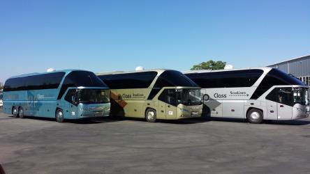 Three different StarLiner Class bus coaches